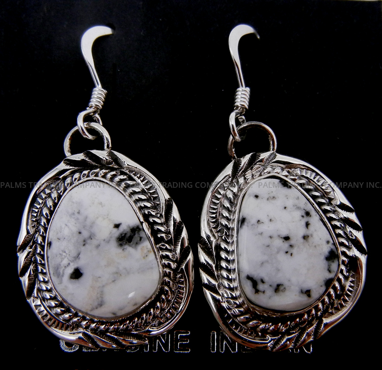 Navajo small white buffalo and sterling silver dangle earrings by Will Denetdale