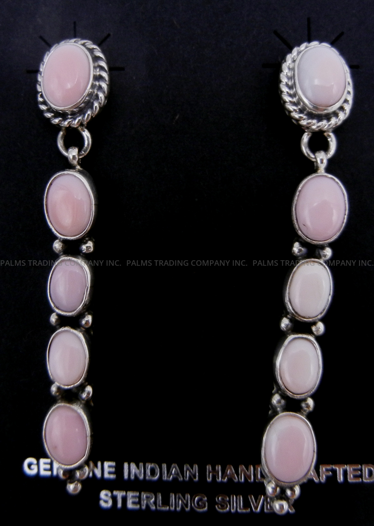Navajo quintuple pink conch and sterling silver post dangle earrings