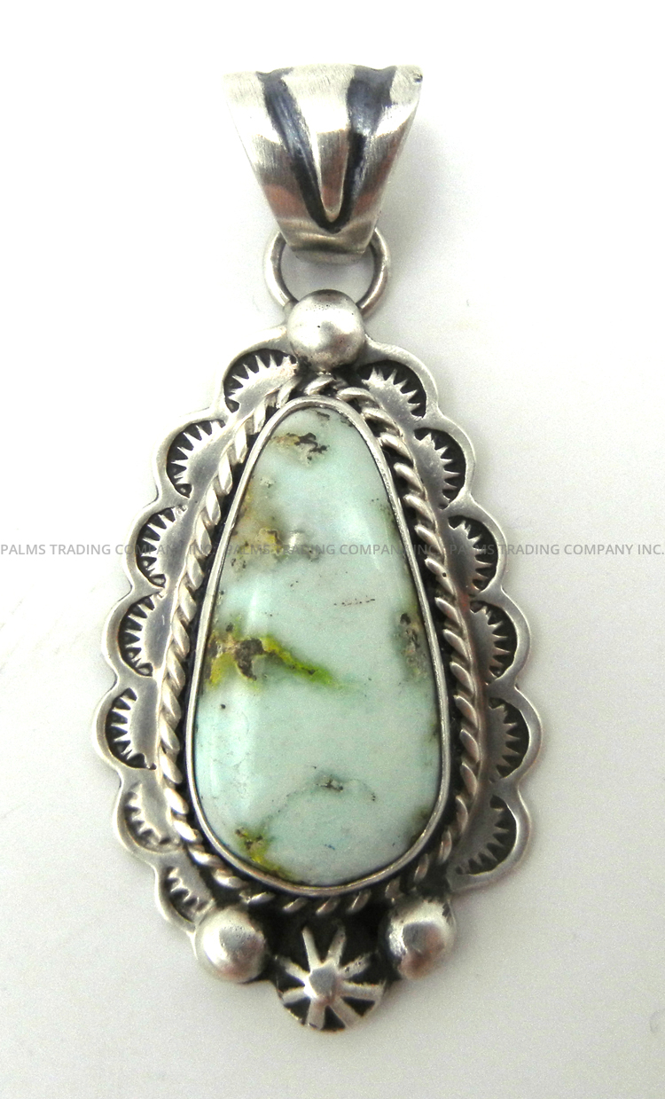 Navajo sonoran gold turquoise and sterling silver pendant by Joelias Draper