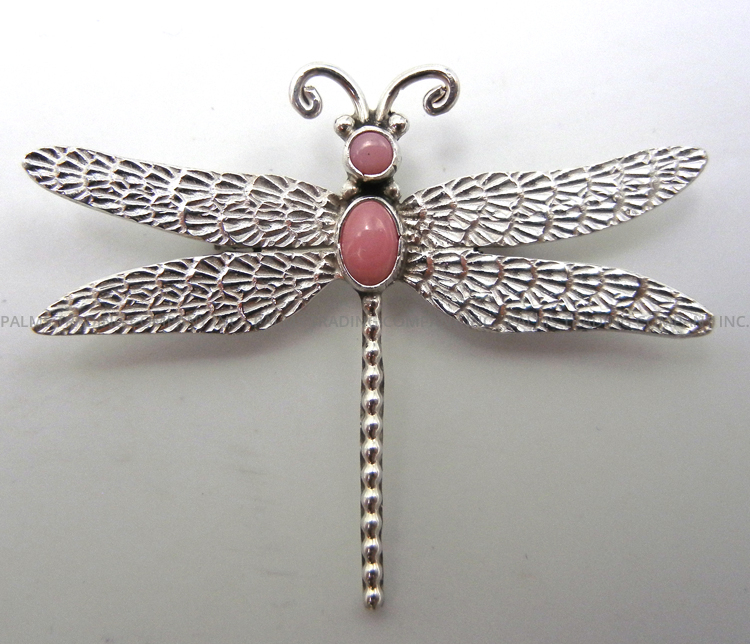 Navajo pink conch and sterling silver dragonfly pin/pendant