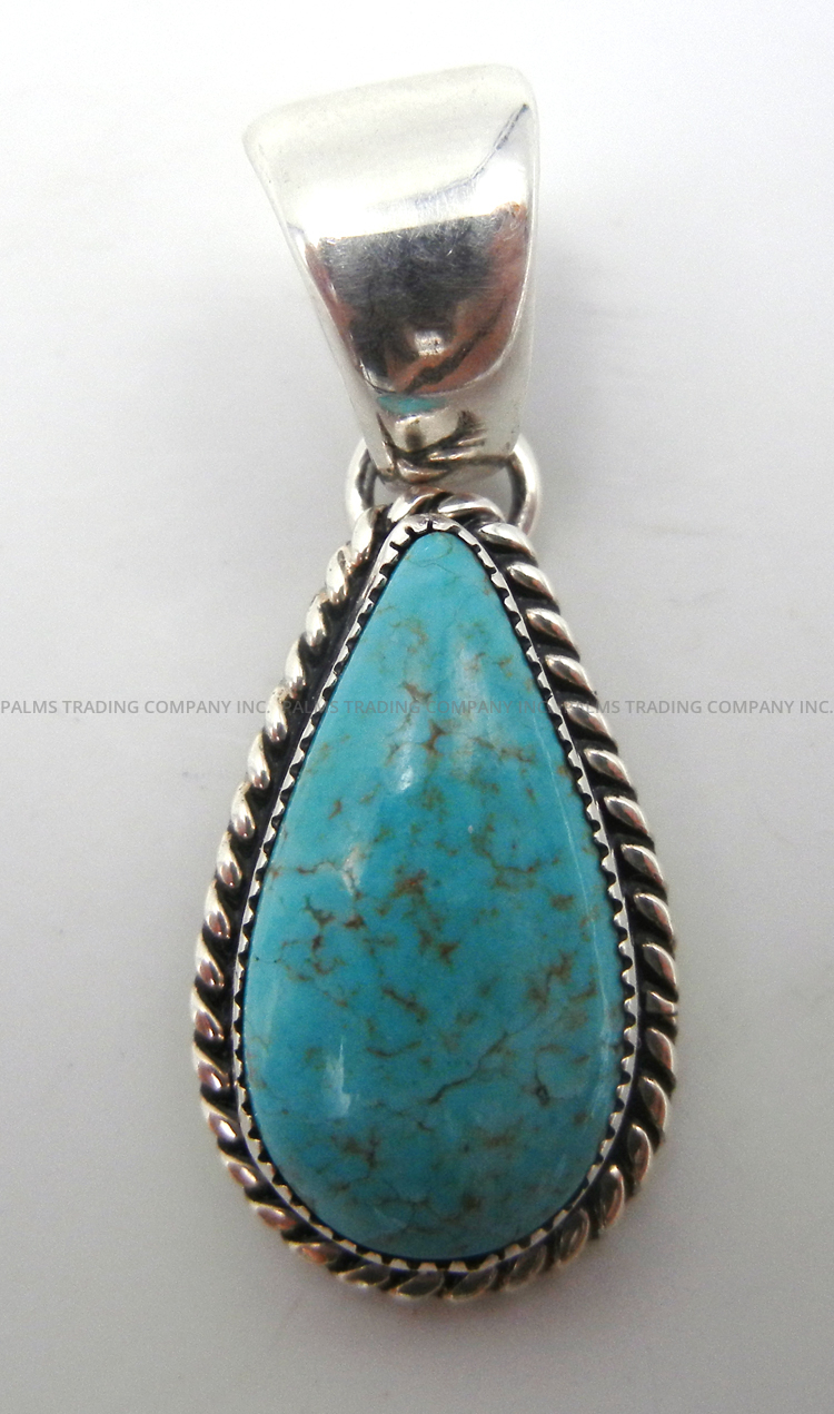 Navajo turquoise and sterling silver tear drop pendant