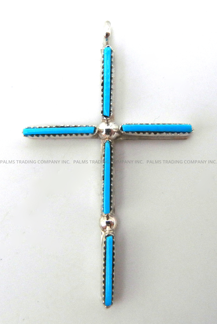 Zuni turquoise needlepoint and sterling silver cross pendant