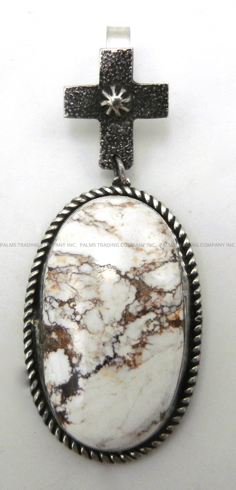 Navajo wild horse and sterling silver pendant with applique cross bail by Micah Nelson