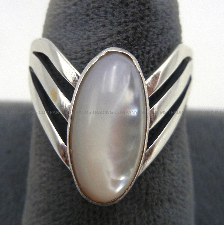 Navajo white mother of pearl and sterling silver contemporary ring