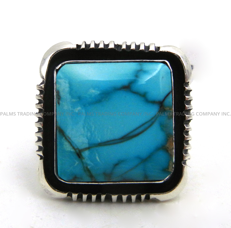 Navajo square turquoise and sterling silver ring by Will Denetdale