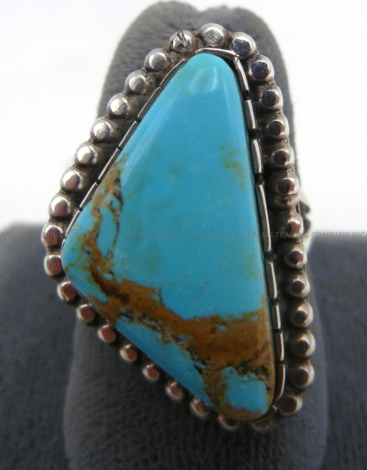 Navajo triangular turquoise and sterling silver ring by Walter Vandever
