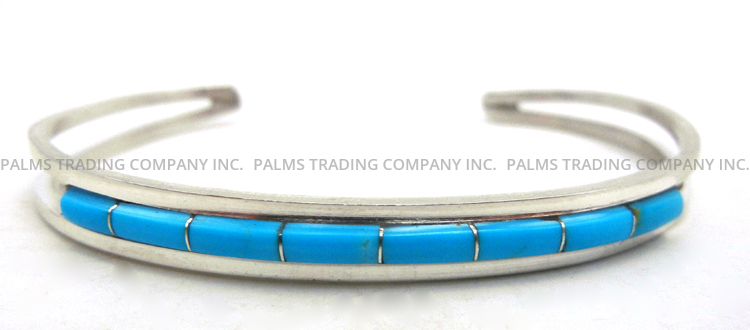 Zuni turquoise and sterling silver channel inlay cuff bracelet by Anson and Leticia Wallace
