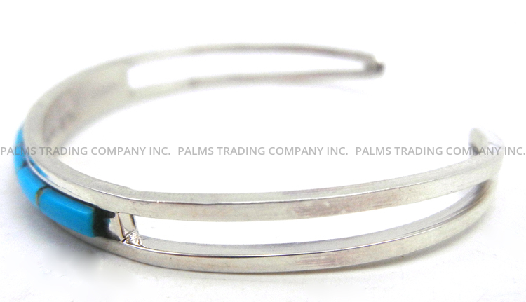 Zuni Anson and Leticia Wallace Turquoise and Sterling Silver Channel Inlay Cuff Bracelet - Image 3