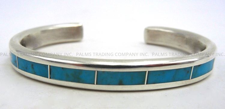 Zuni turquoise and sterling silver channel inlay cuff bracelet by Larry Loretto