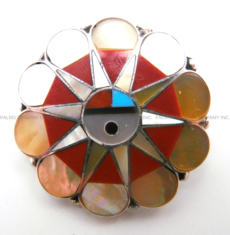 Zuni multi-stone inlay and sterling silver sunface pin/pendant