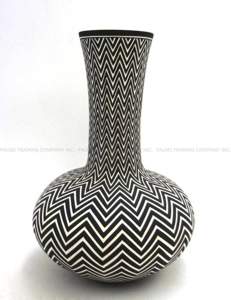 Acoma handmade and hand painted black and white lightning pattern vase by Paula Estevan