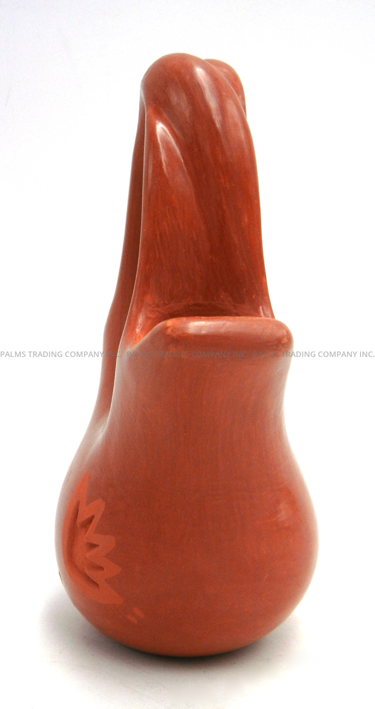 Santa Clara Birdell Bourdon Handmade, Red Polished Wedding Vase with Etched Flowers and Twisted Handle - Image 3