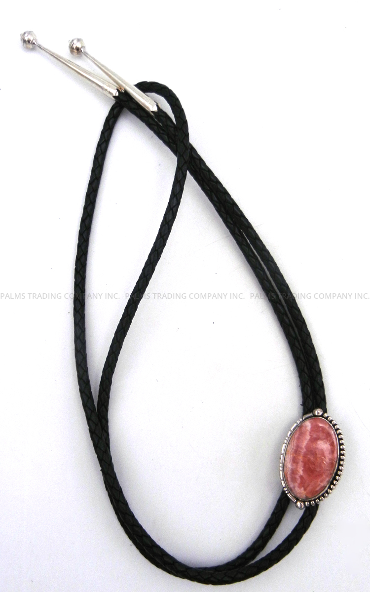 Navajo rhodochrosite and sterling silver bolo tie