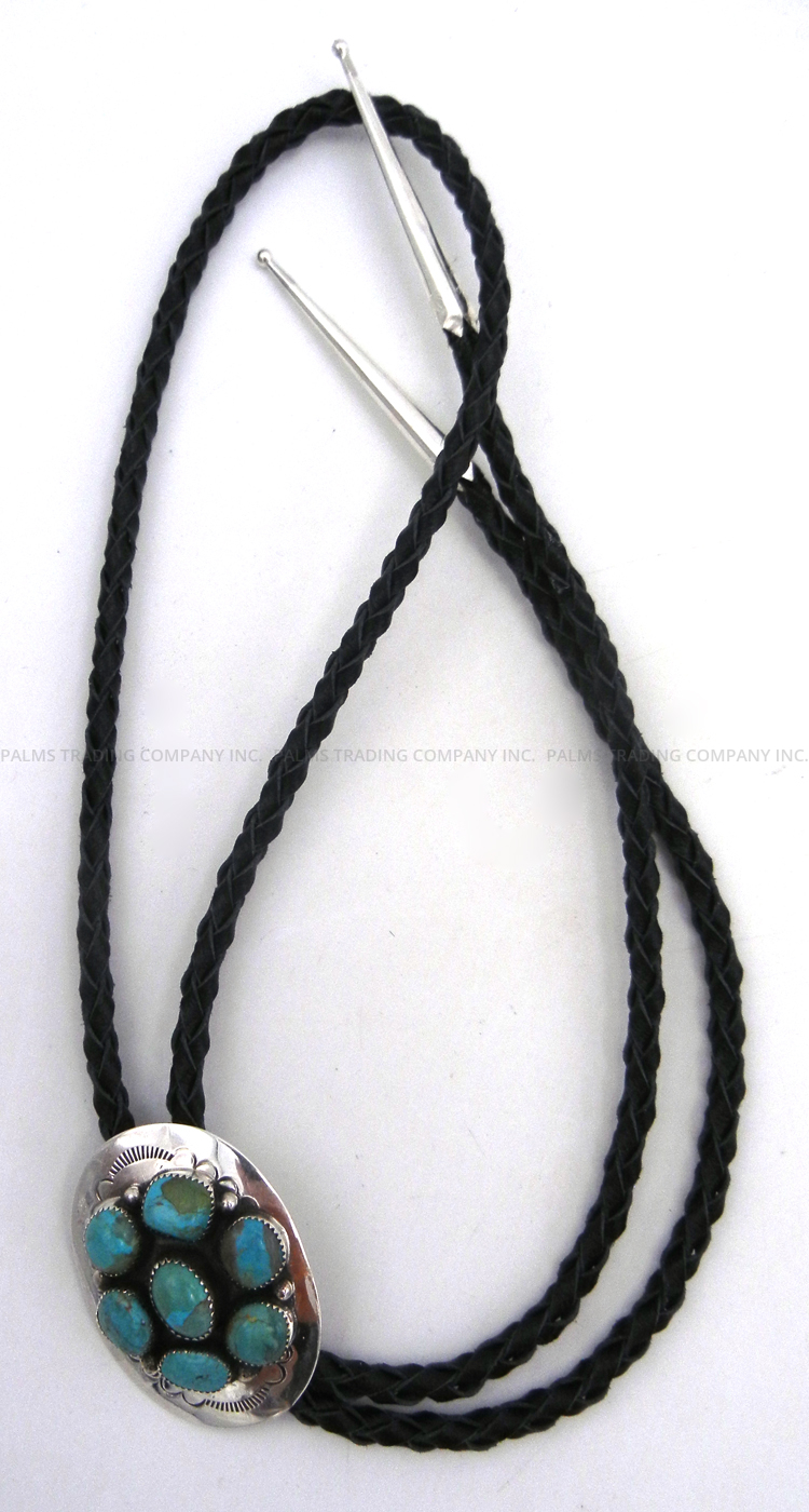 Navajo turquoise cluster and sterling silver bolo tie