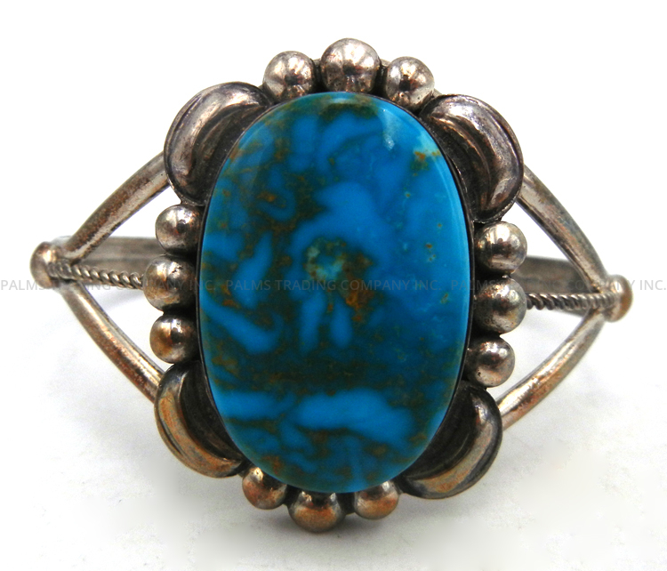 Navajo vintage Morenci turquoise and sterling silver cuff bracelet
