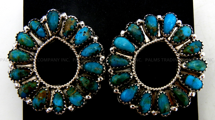 Navajo turquoise and sterling silver tear drop cut out post earrings by Ophelia Moses