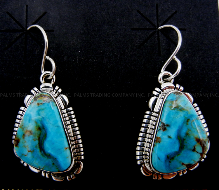 Navajo turquoise and sterling silver triangular dangle earrings