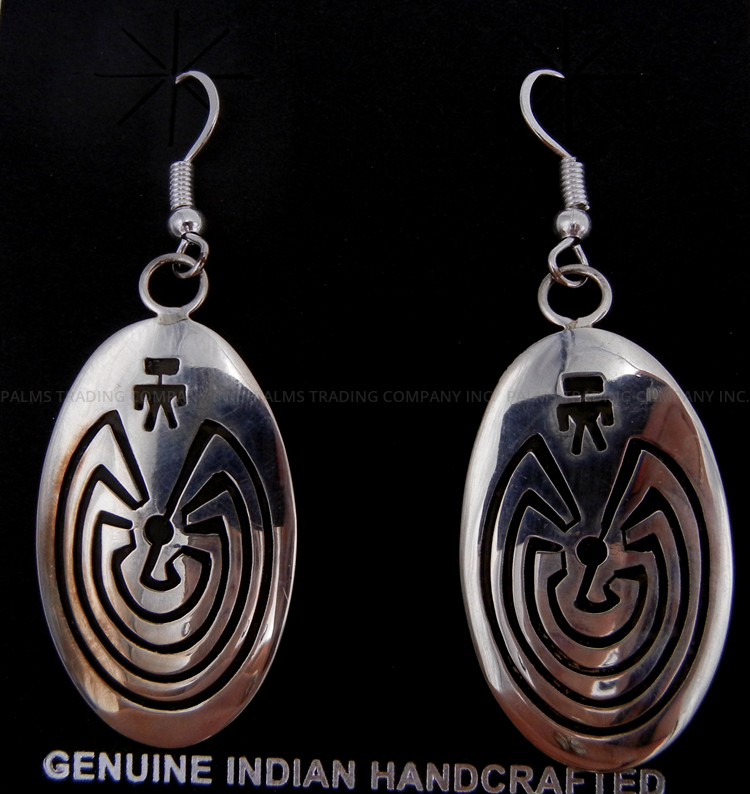 Navajo sterling silver overlay man in the maze dangle earrings by Sonny Gene