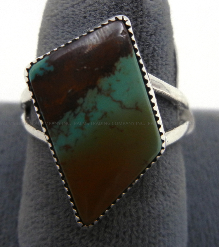 Navajo offset rectangular turquoise and sterling silver ring