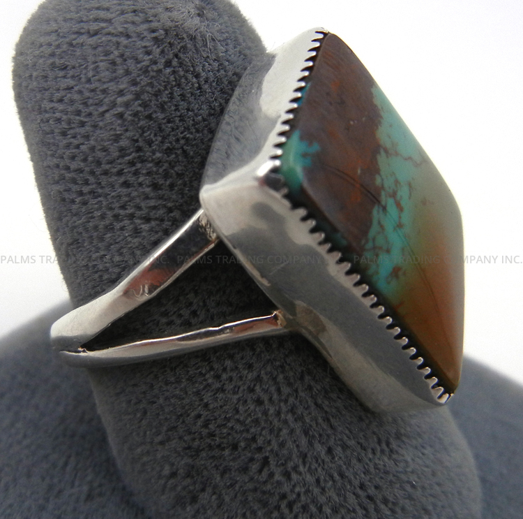 Navajo Offset Rectangular Turquoise and Sterling Silver Ring - Image 3