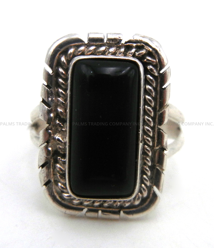 Navajo small rectangular onyx and sterling silver ring