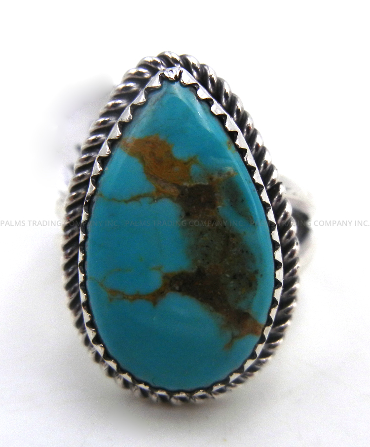 Navajo adjustable tear drop shaped turquoise and sterling silver ring by Randy Endito