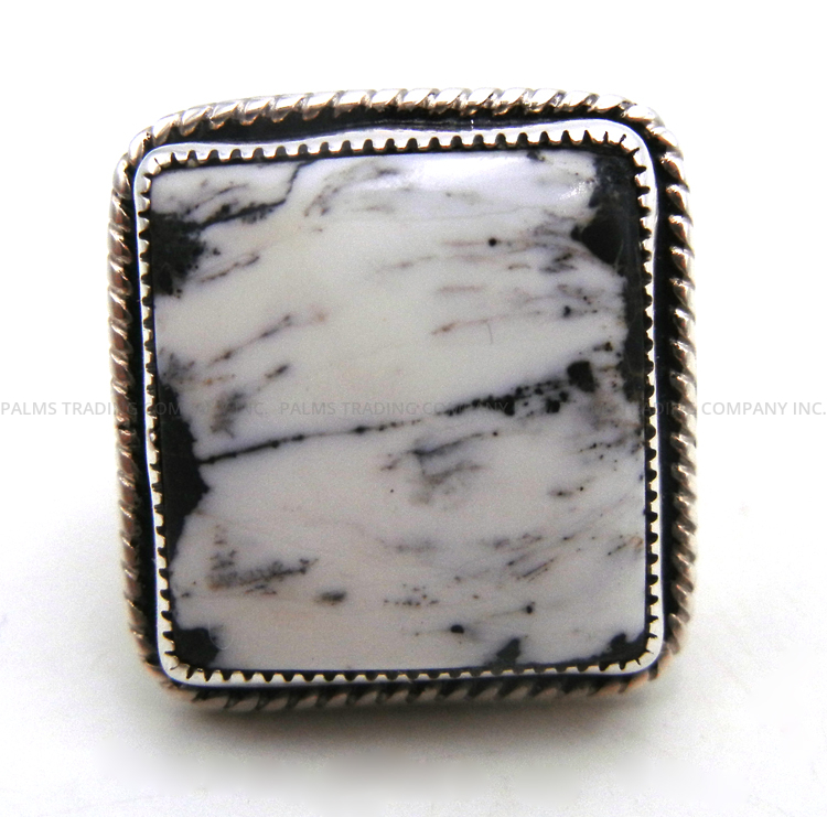 Navajo square white buffalo and sterling silver ring by Alice McShirley