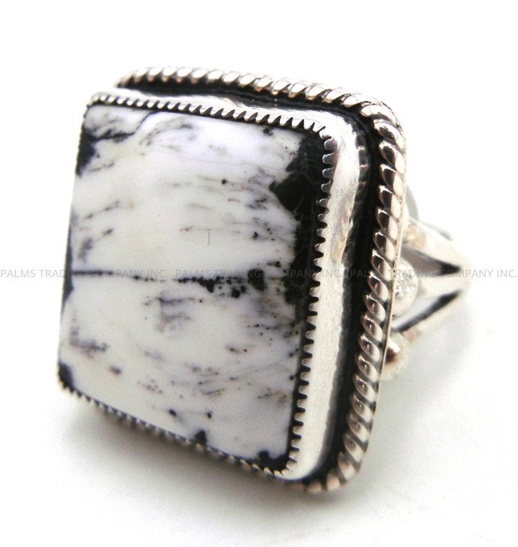 Navajo Alice McShirley Square White Buffalo and Sterling Silver Ring - Image 3