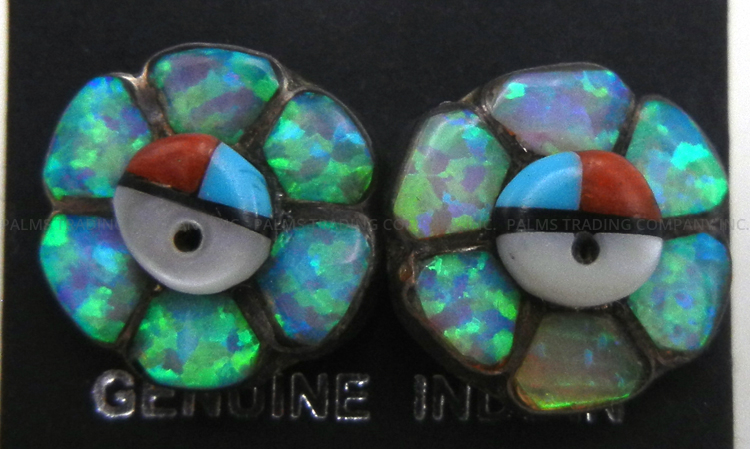 Small vintage multi-stone inlay sunface post earrings