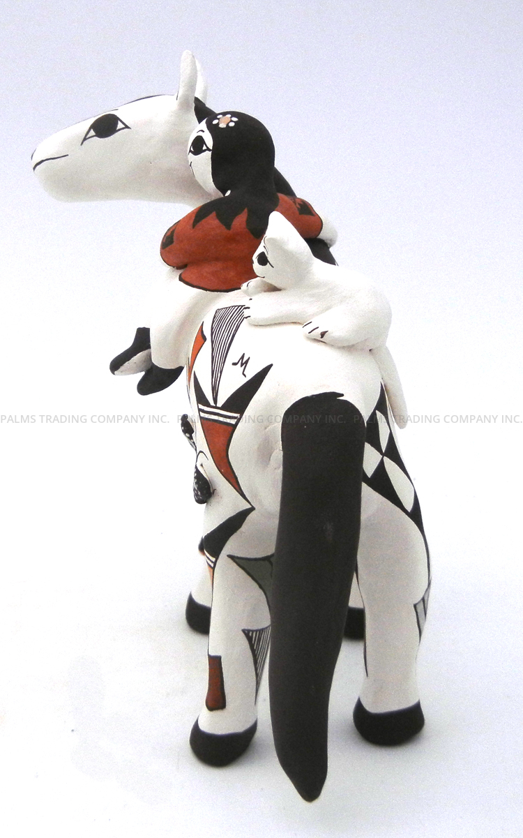Acoma Judy Lewis Small Horse Figurine with Child and Cat - Image 3