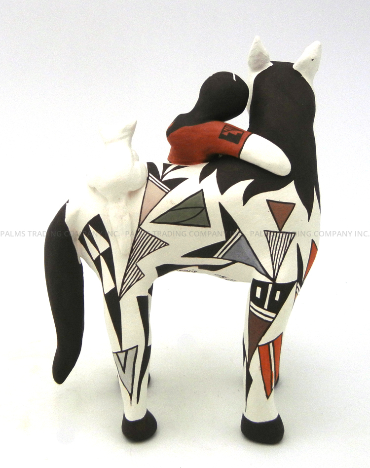 Acoma Judy Lewis Small Horse Figurine with Child and Cat - Image 4