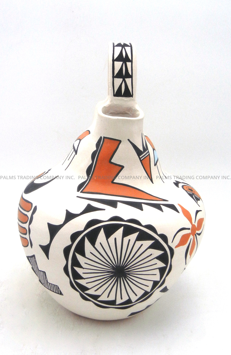 Acoma Beverly Garcia Handmade and Hand Painted Polychrome Parrot and Weather Pattern Wedding Vase - Image 3