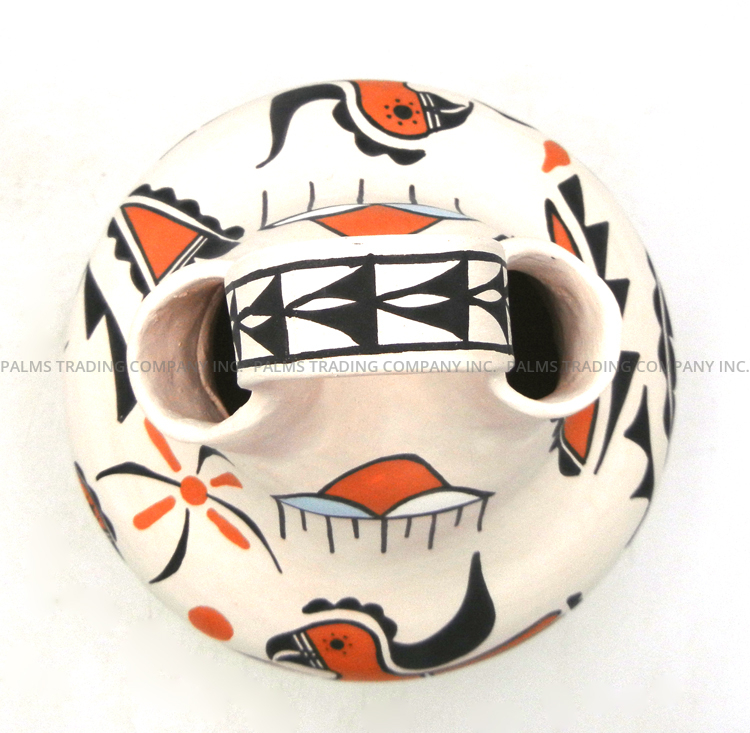 Acoma Beverly Garcia Handmade and Hand Painted Polychrome Parrot and Weather Pattern Wedding Vase - Image 6