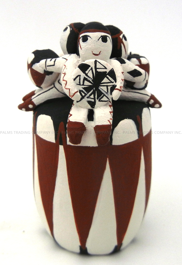 Cochiti Vangie Suina Small Handmade and Hand Painted Drum Figurine with Four Children - Image 4
