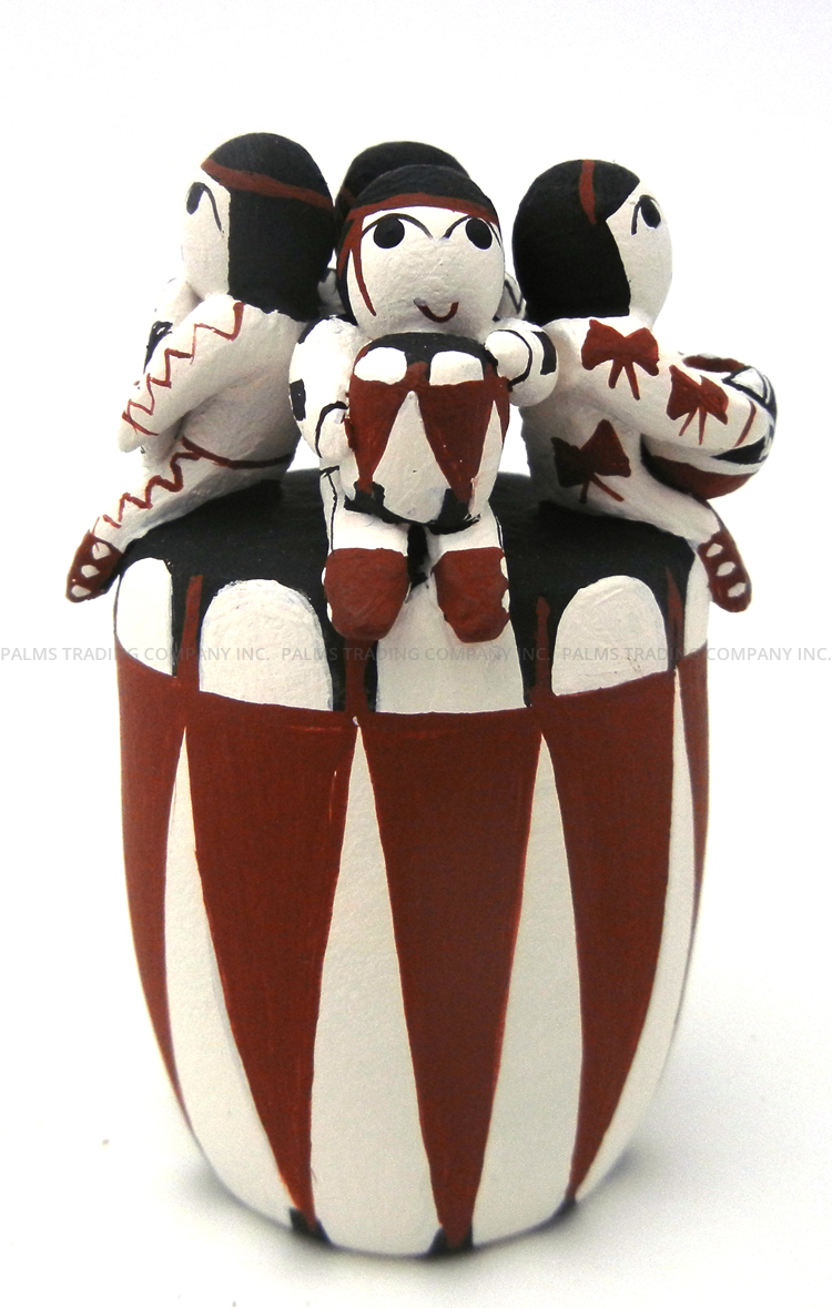 Cochiti Vangie Suina Small Handmade and Hand Painted Drum Figurine with Four Children - Image 5