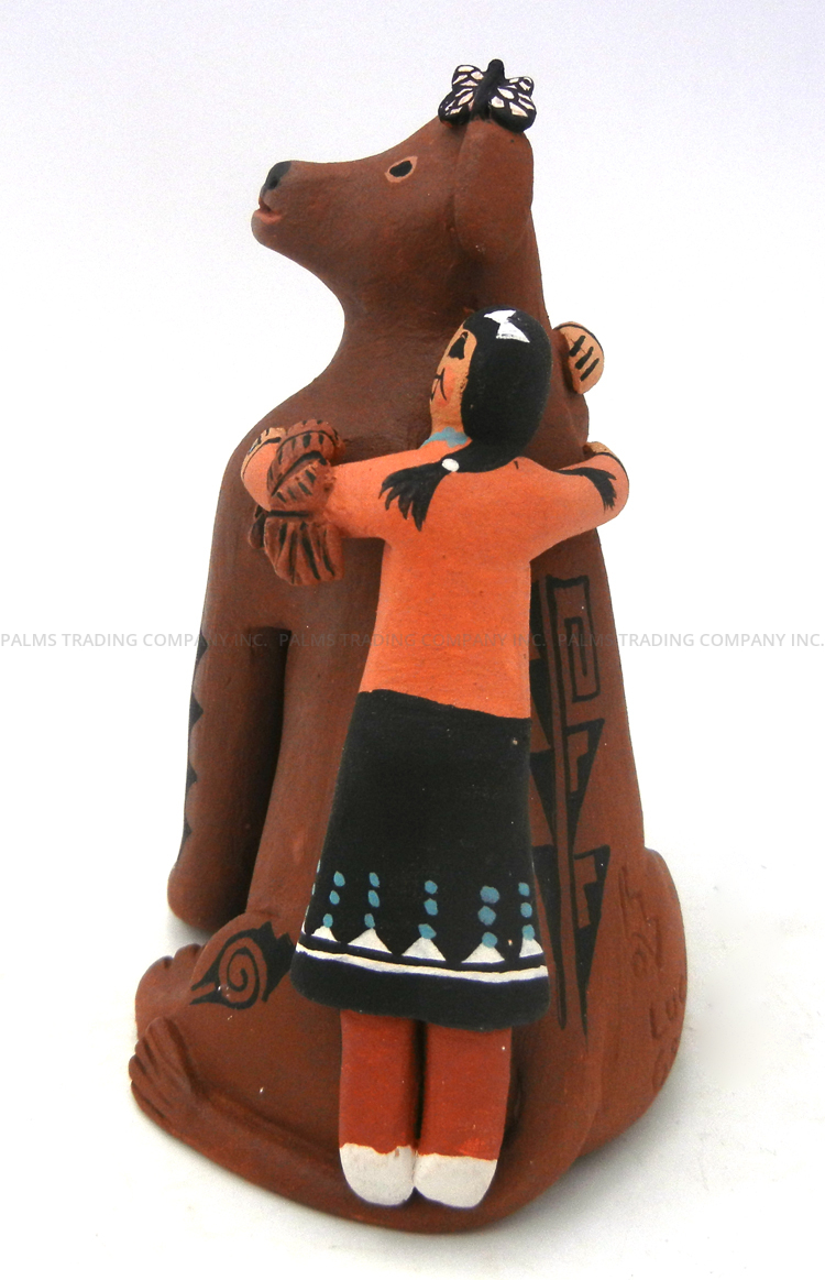Jemez Carol Lucero Gachupin Dog Figurine with Two Children - Image 3
