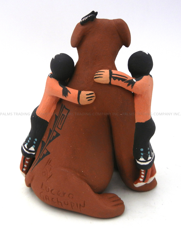 Jemez Carol Lucero Gachupin Dog Figurine with Two Children - Image 4