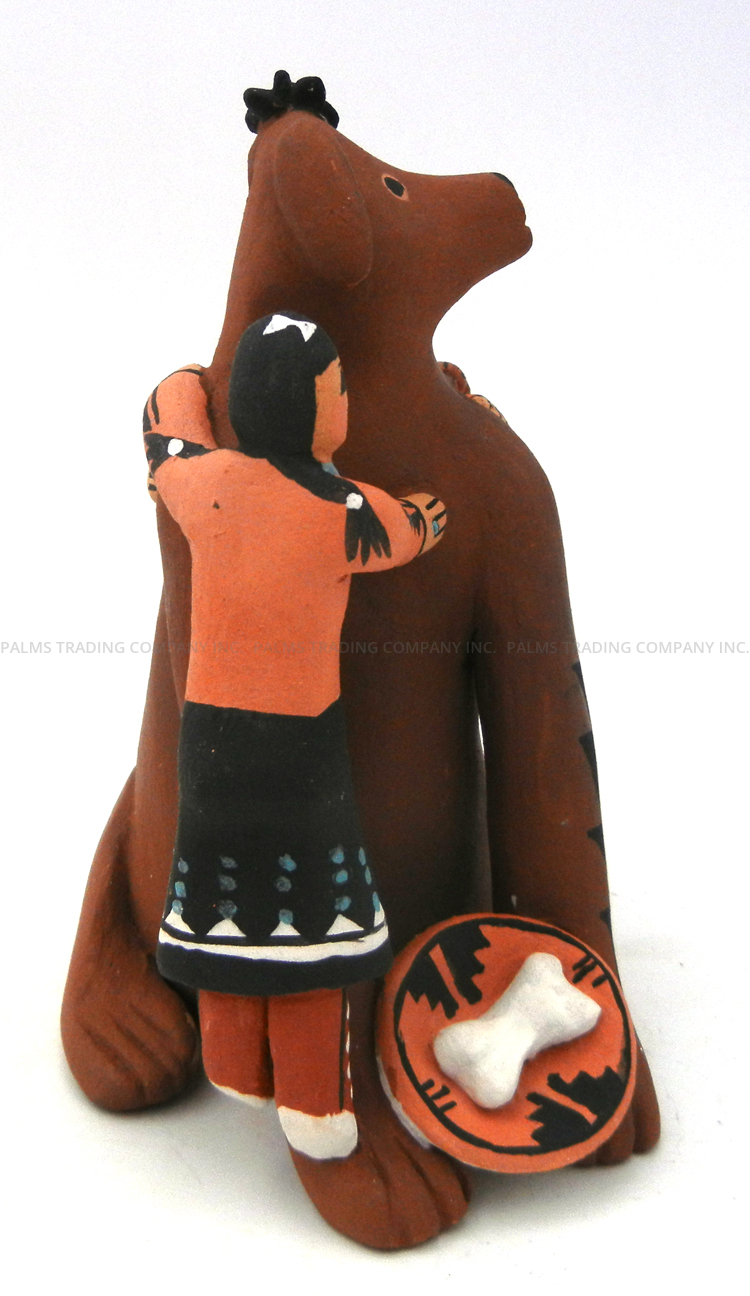 Jemez Carol Lucero Gachupin Dog Figurine with Two Children - Image 5