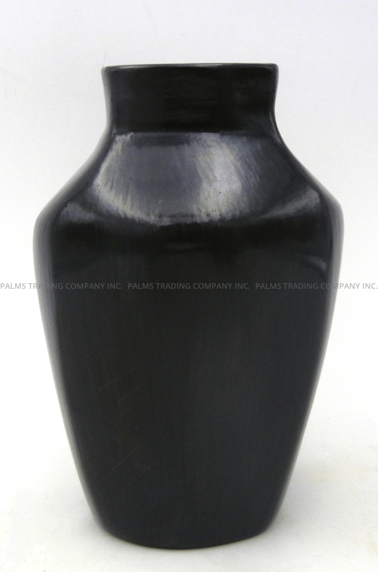 Santa Clara handmade and polished black vase with square rim by Alvin Baca
