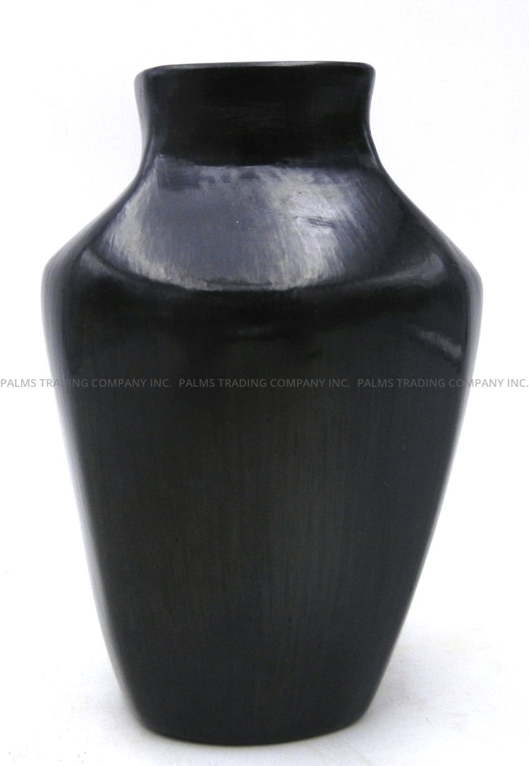 Santa Clara Alvin Baca Black Handmade and Polished Square Rim Vase - Image 3