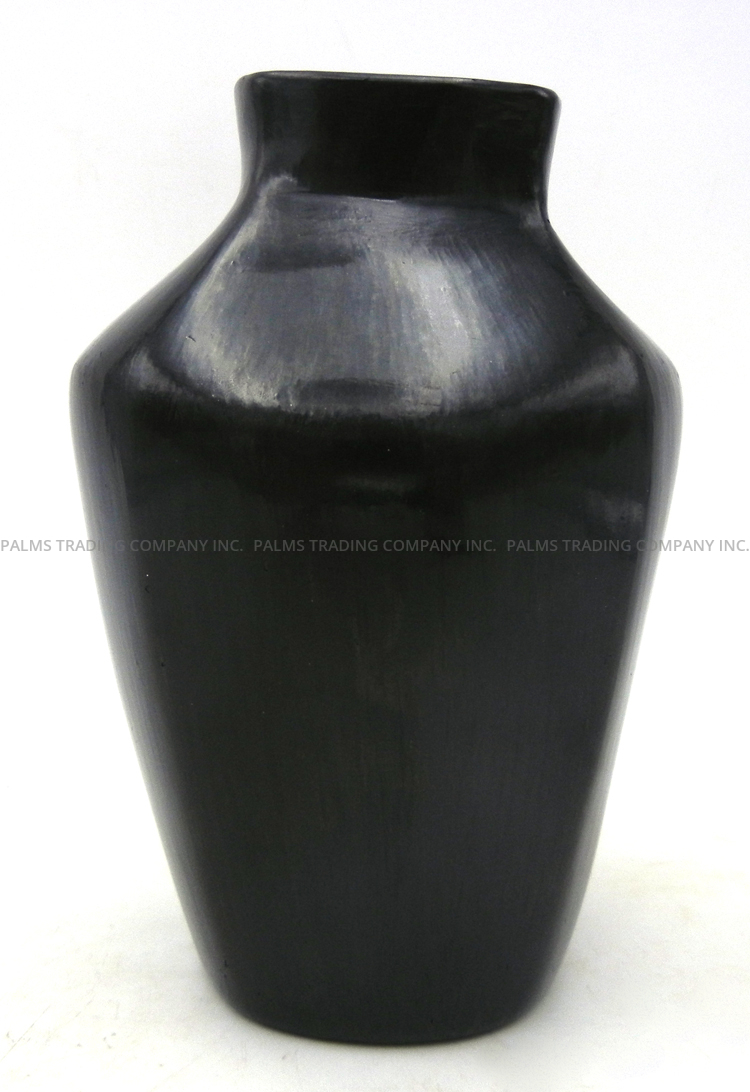 Santa Clara Alvin Baca Black Handmade and Polished Square Rim Vase - Image 5