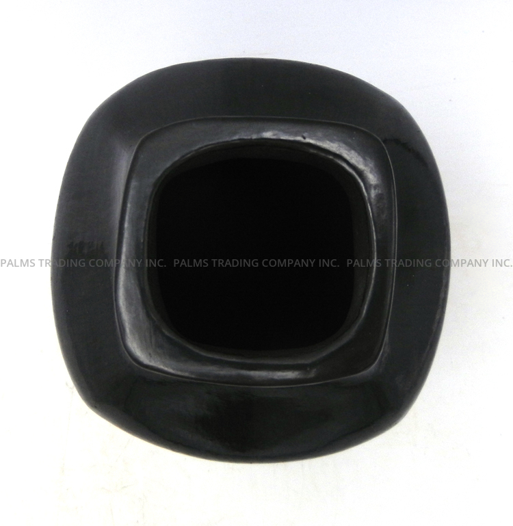 Santa Clara Alvin Baca Black Handmade and Polished Square Rim Vase - Image 6