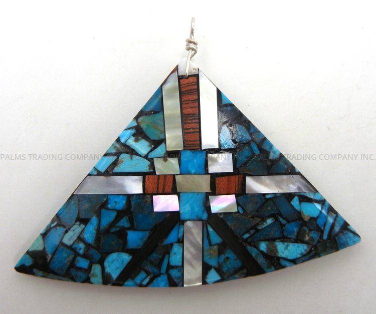 Kewa multi-stone inlay triangular slab pendant by Mariano Garcia
