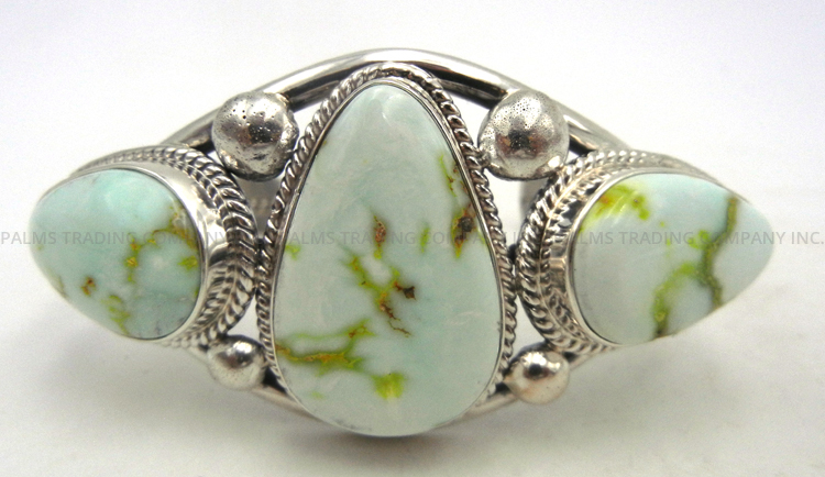Navajo triple palomino turquoise and sterling silver cuff bracelet