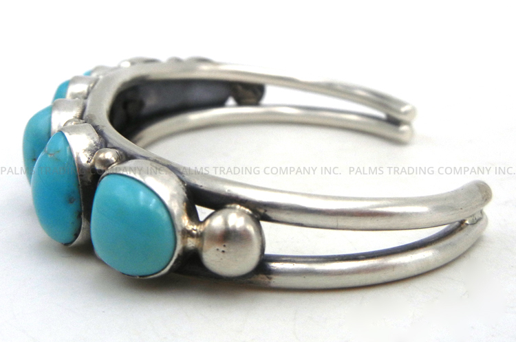 Navajo Nila Johnson Seven Stone Turquoise and Sterling Silver Row Cuff Bracelet - Image 3
