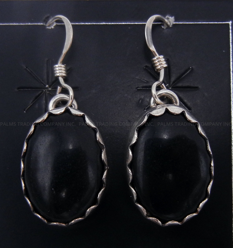 Navajo small onyx and sterling silver dangle earrings