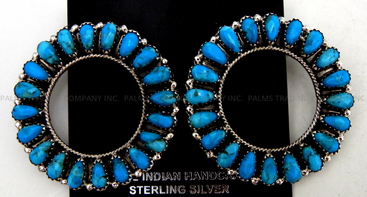 Navajo turquoise and sterling silver circular cut out post earrings by Ophelia Moses