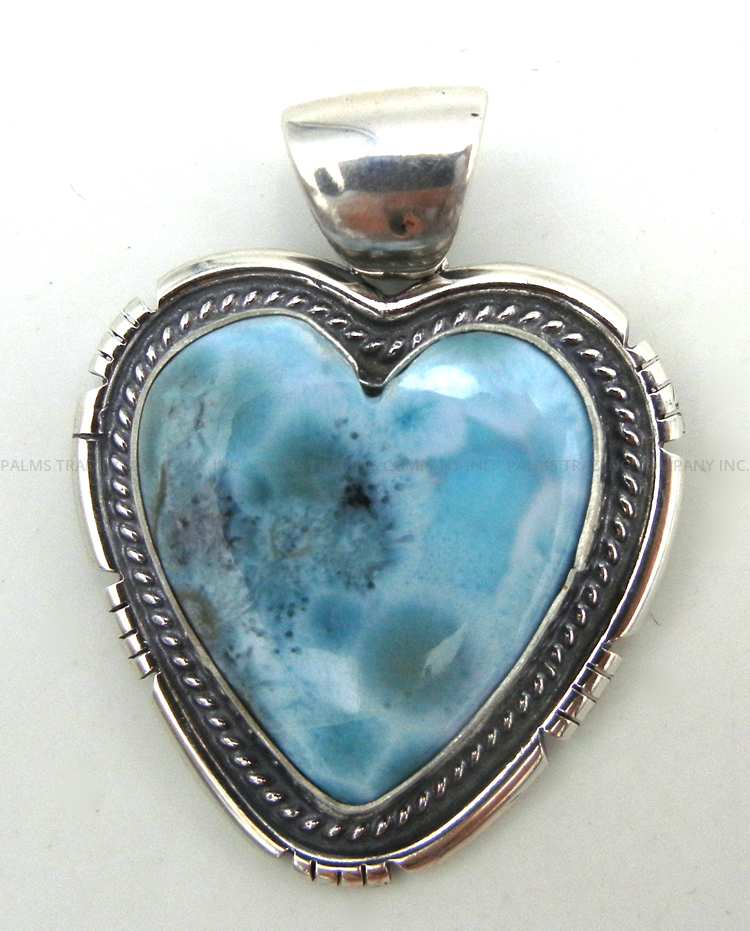 Navajo larimar and sterling silver heart pendant by Alice McShirley