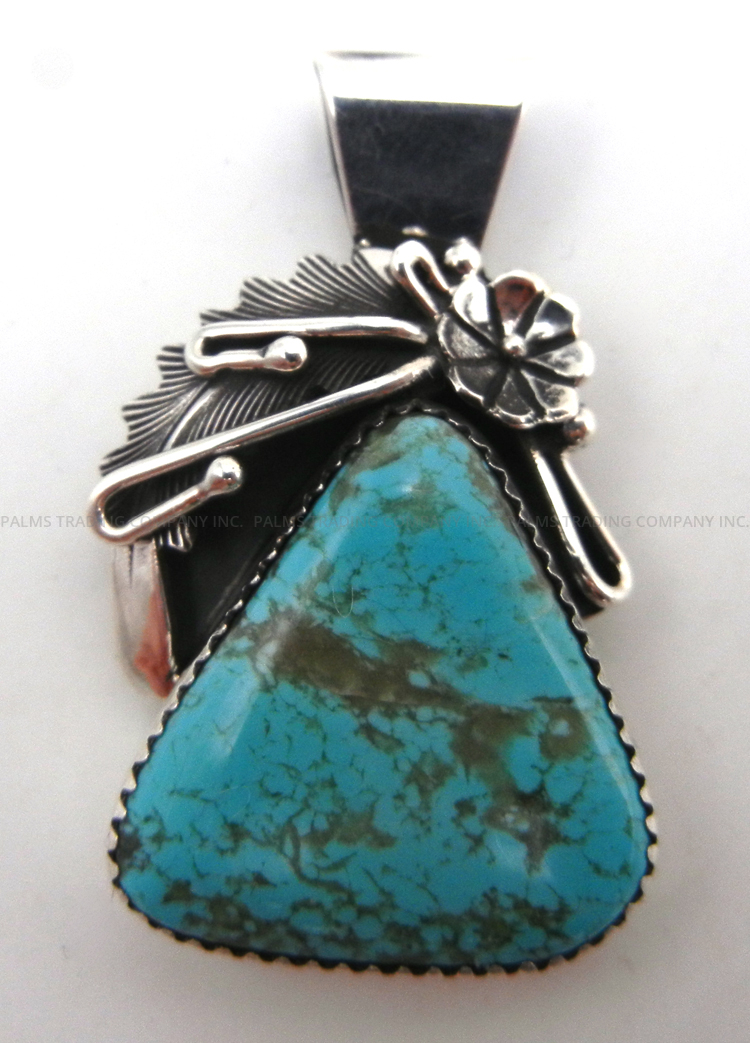 Navajo vintage turquoise and sterling silver pendant by Peterson Johnson