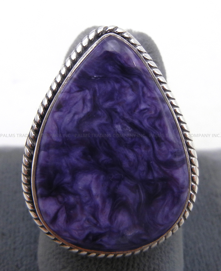 Navajo tear drop charoite and sterling silver ring by Joe Begay